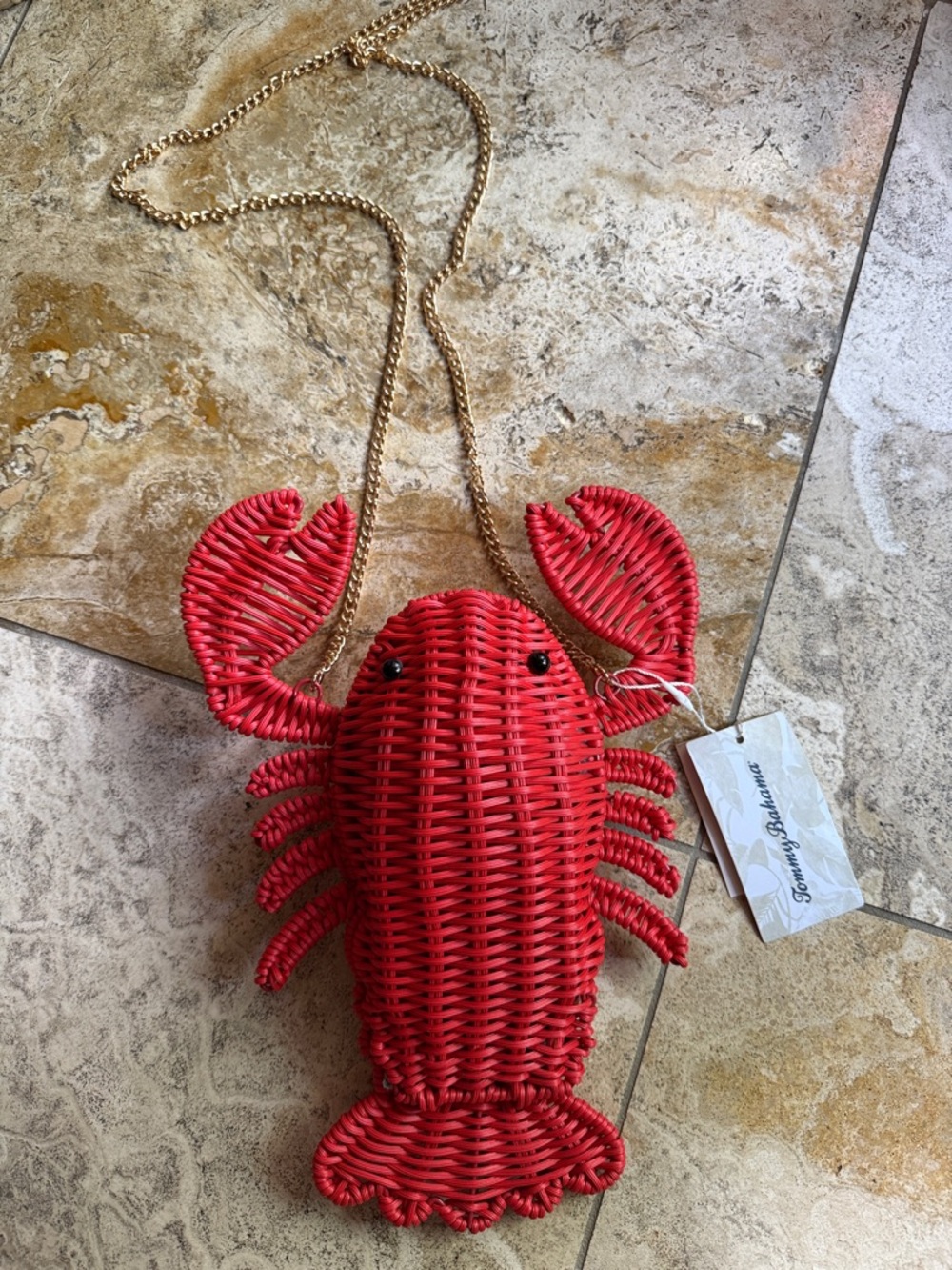 Tommy Bahama Red Woven Lobster Shoulder Bag with Gold Chain NWT
